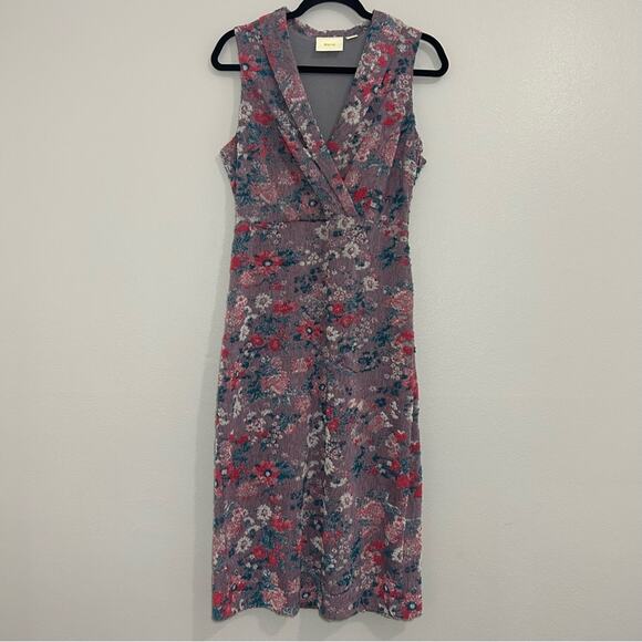 Anthropologie Maeve Purple Floral Sleeveless Jacquard Dress Size 4 - Picture 3 of 11